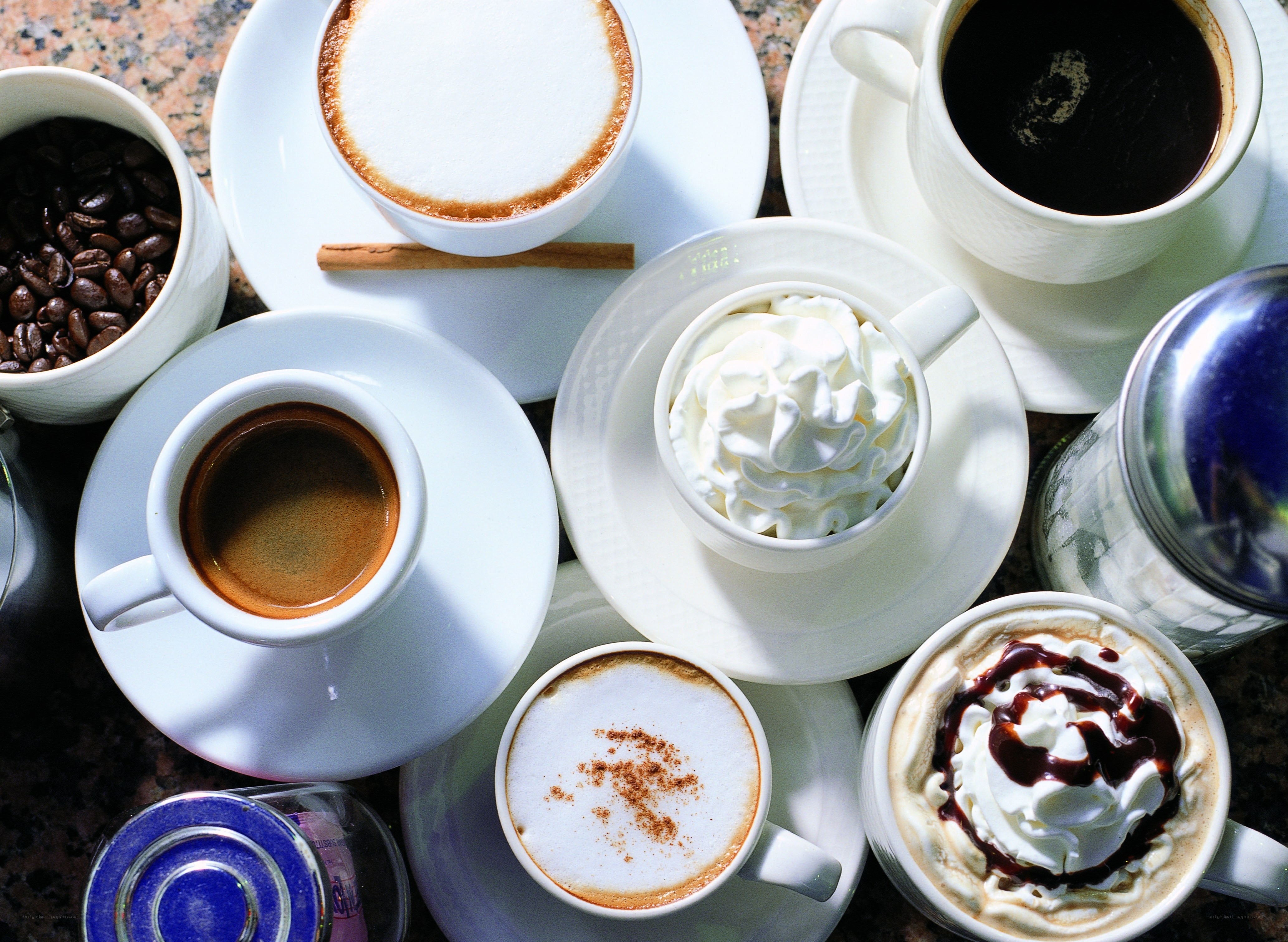 Assorted coffee drinks