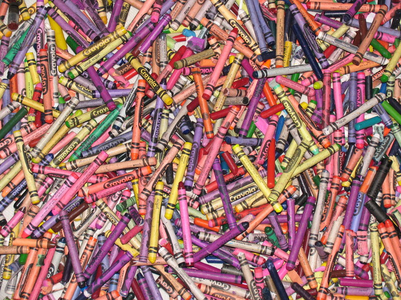 assorted crayons in a pile