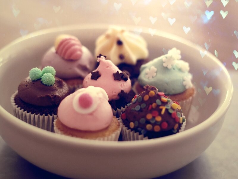 Assorted Cupcakes in Bowl — White