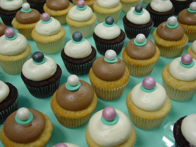 Assorted cupcakes on display