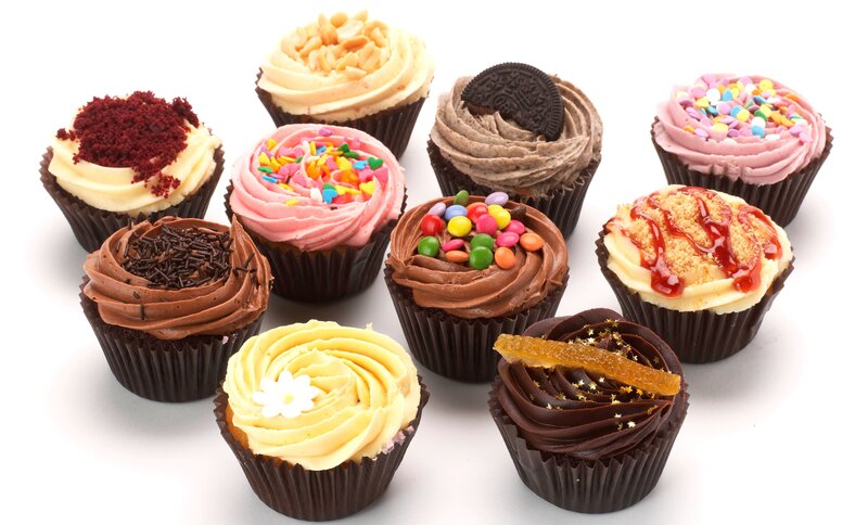 Assorted cupcakes with toppings