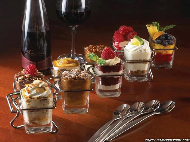Assorted dessert cups with wine