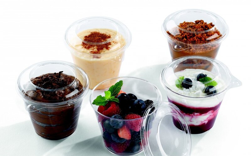 Assorted desserts in cups