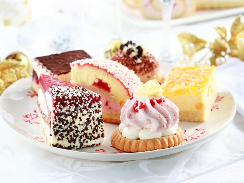 Assorted Desserts on Plate — White, Festive