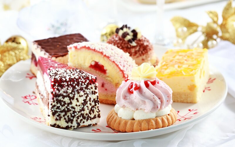 Assorted Desserts on Plate — White, Festive, Winter, Photograph, Cookies, Cakes, Ornaments