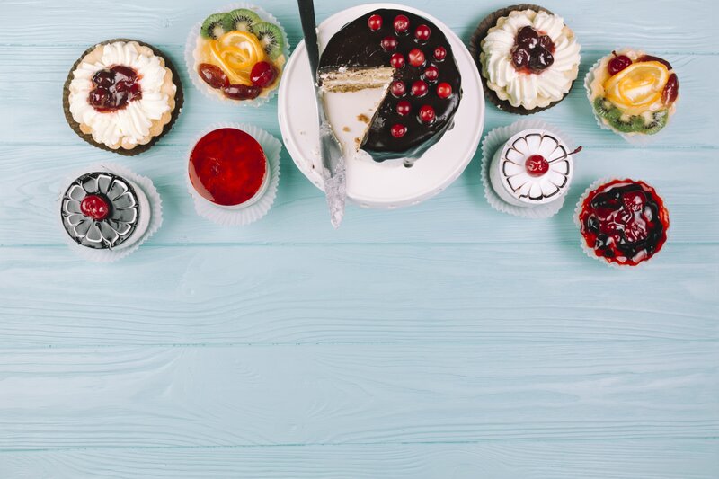 Assorted Desserts on Table — Blue