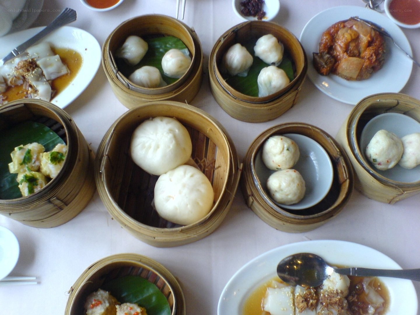 Assorted dim sum dishes