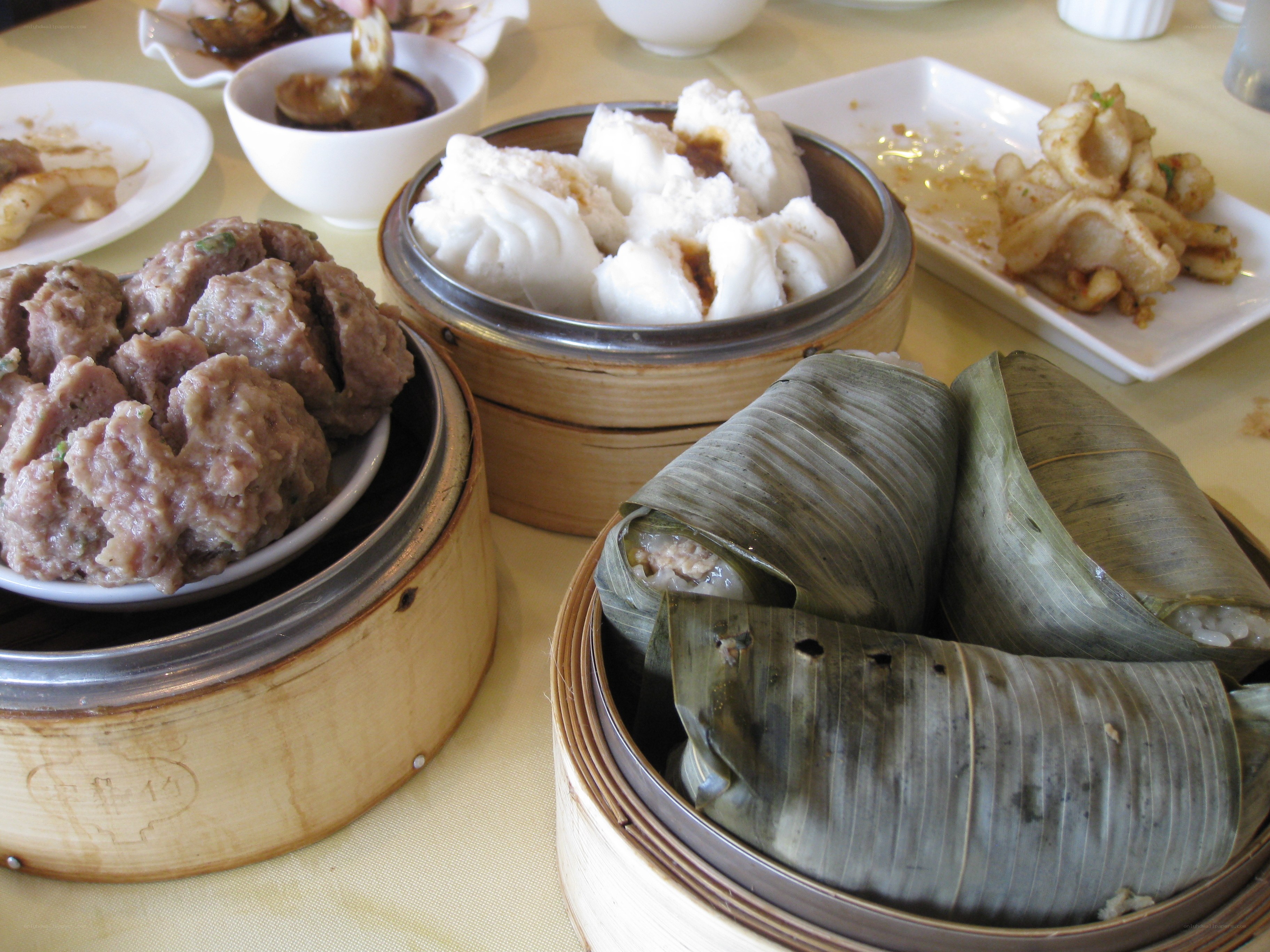Assorted dim sum dishes