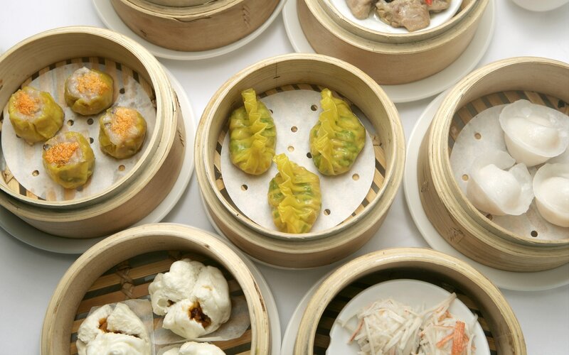 Assorted dim sum dishes