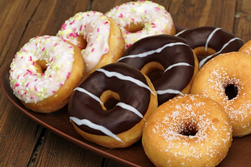Assorted Donuts on Tray — Brown, Appetizing