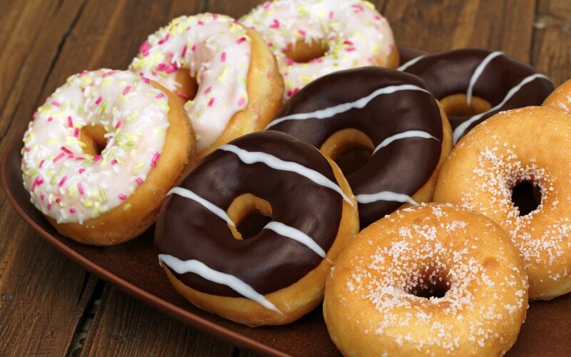 Assorted Donuts on Tray — Brown