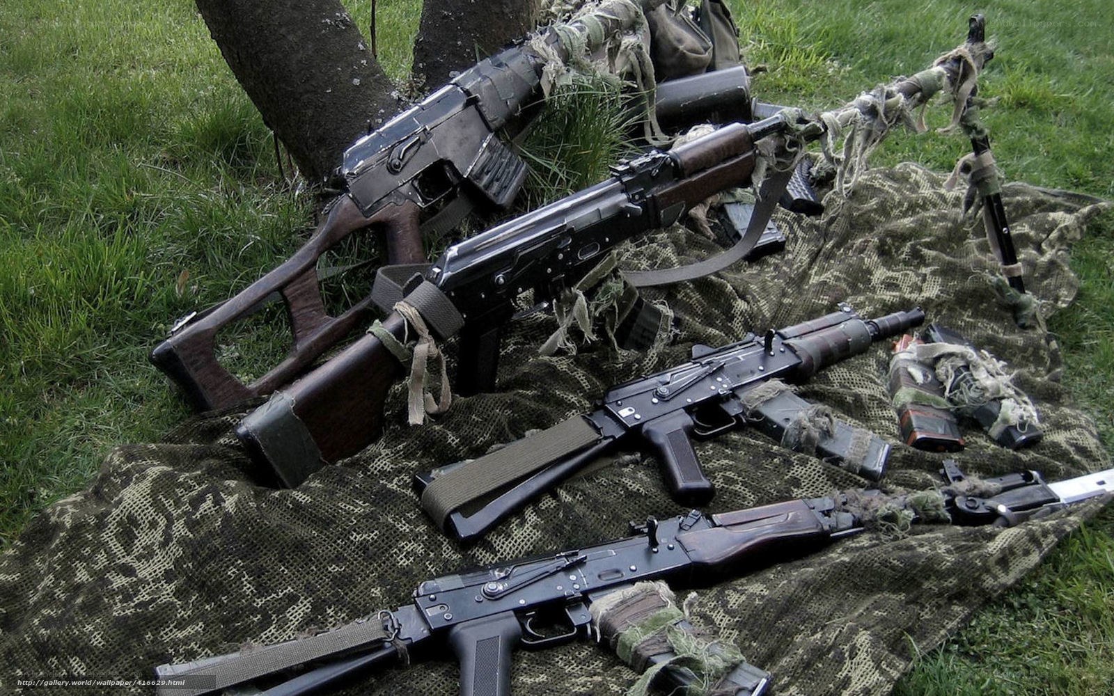 Assorted firearms on camouflage