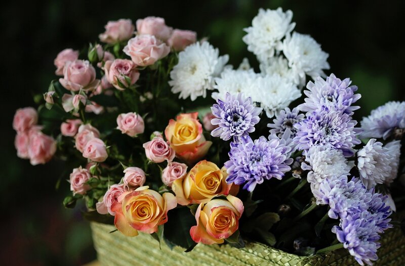 Assorted flowers in a basket