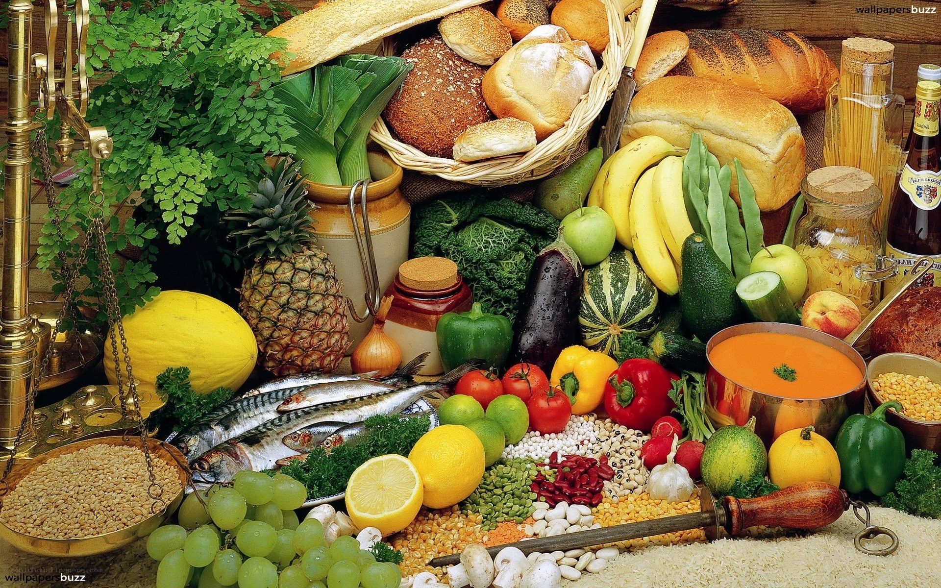 Assorted fresh foods and ingredients