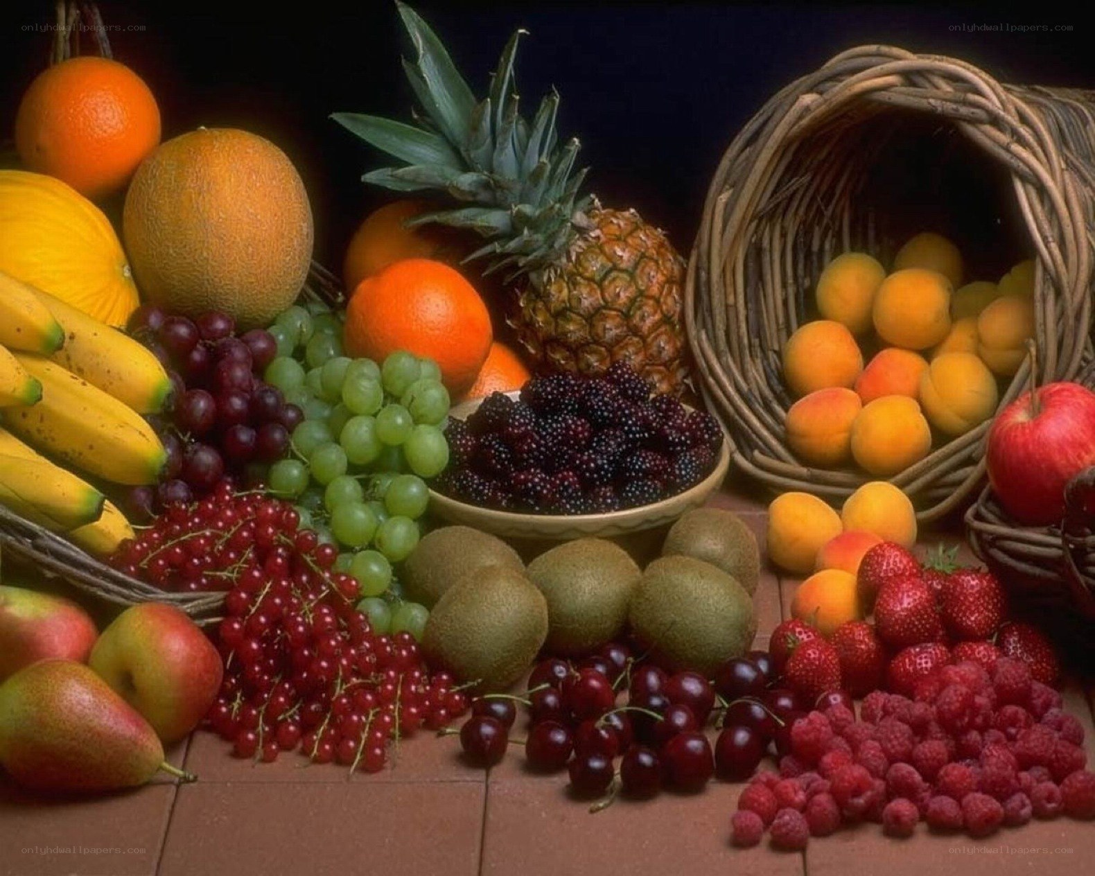 Assorted fresh fruits display