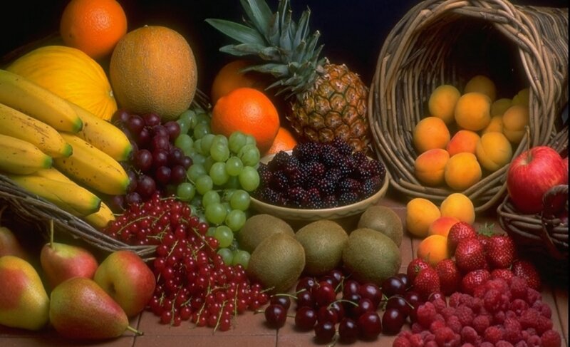 Assorted fresh fruits display