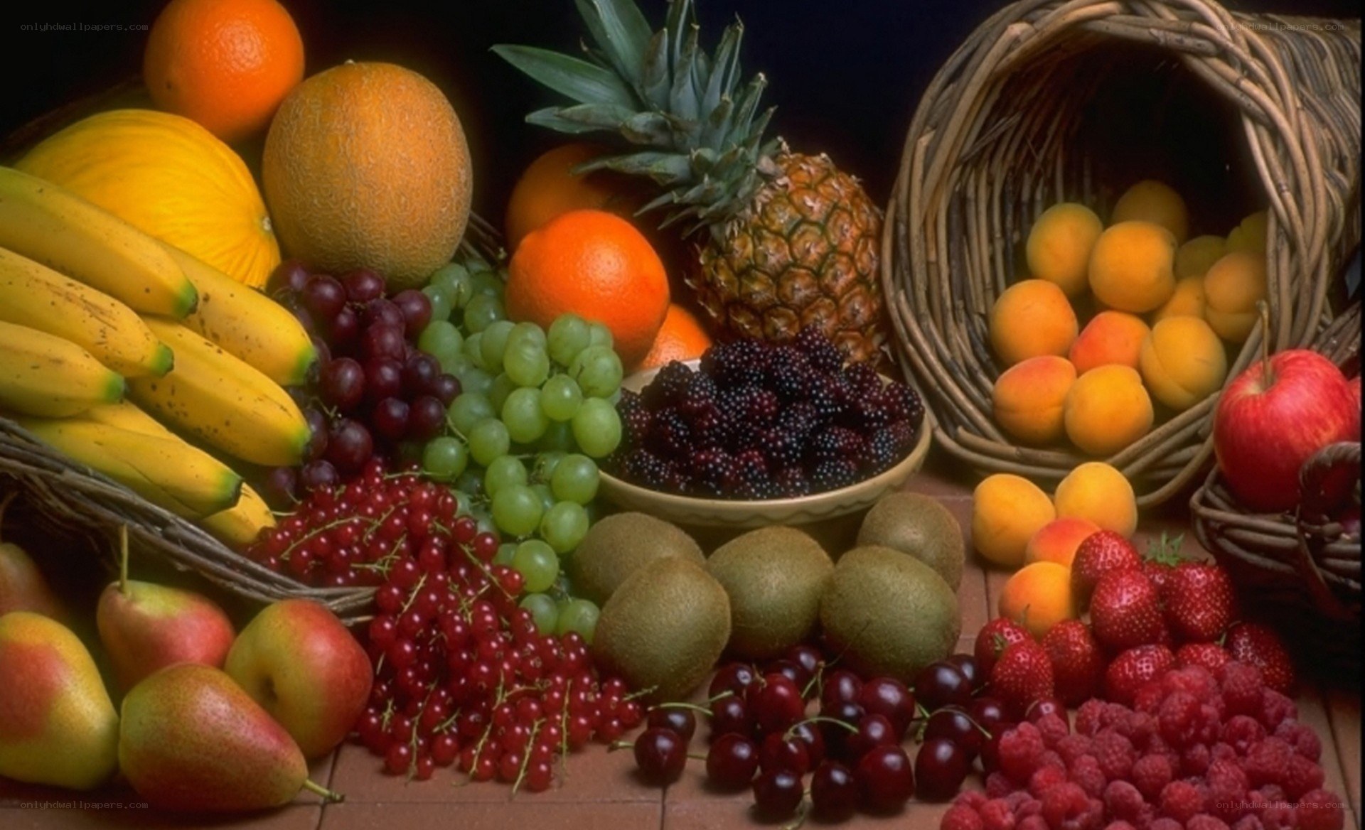 Assorted fresh fruits display