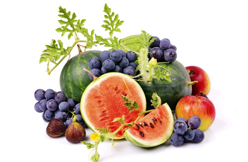 Assorted Fresh Fruits — Green, Photograph, Grapes, Apples, Figs, Watermelon