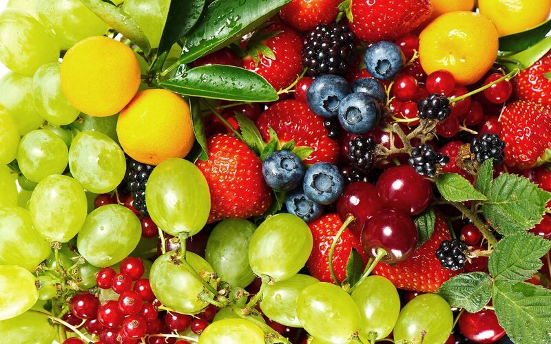 Assorted Fresh Fruits — Green, Vibrant, Photograph, Grapes, Strawberries