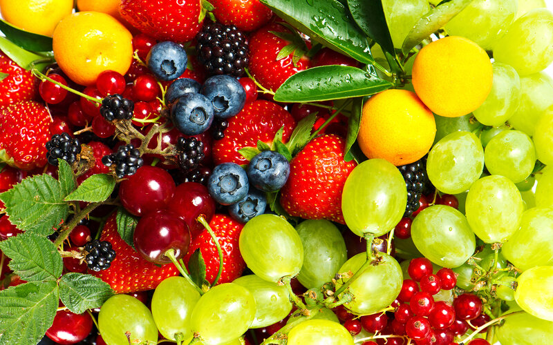 Assorted Fresh Fruits — Green, Vibrant, Photograph, Grapes