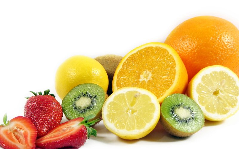 Assorted Fresh Fruits — White, Photograph