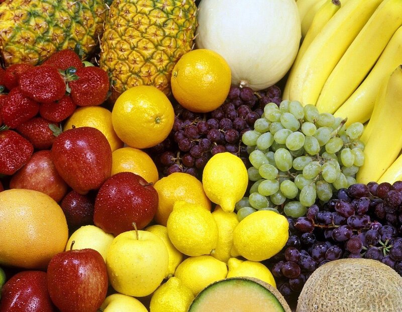 Assorted Fresh Fruits — Yellow, Vibrant, Photograph, Strawberries, Bananas, Grapes