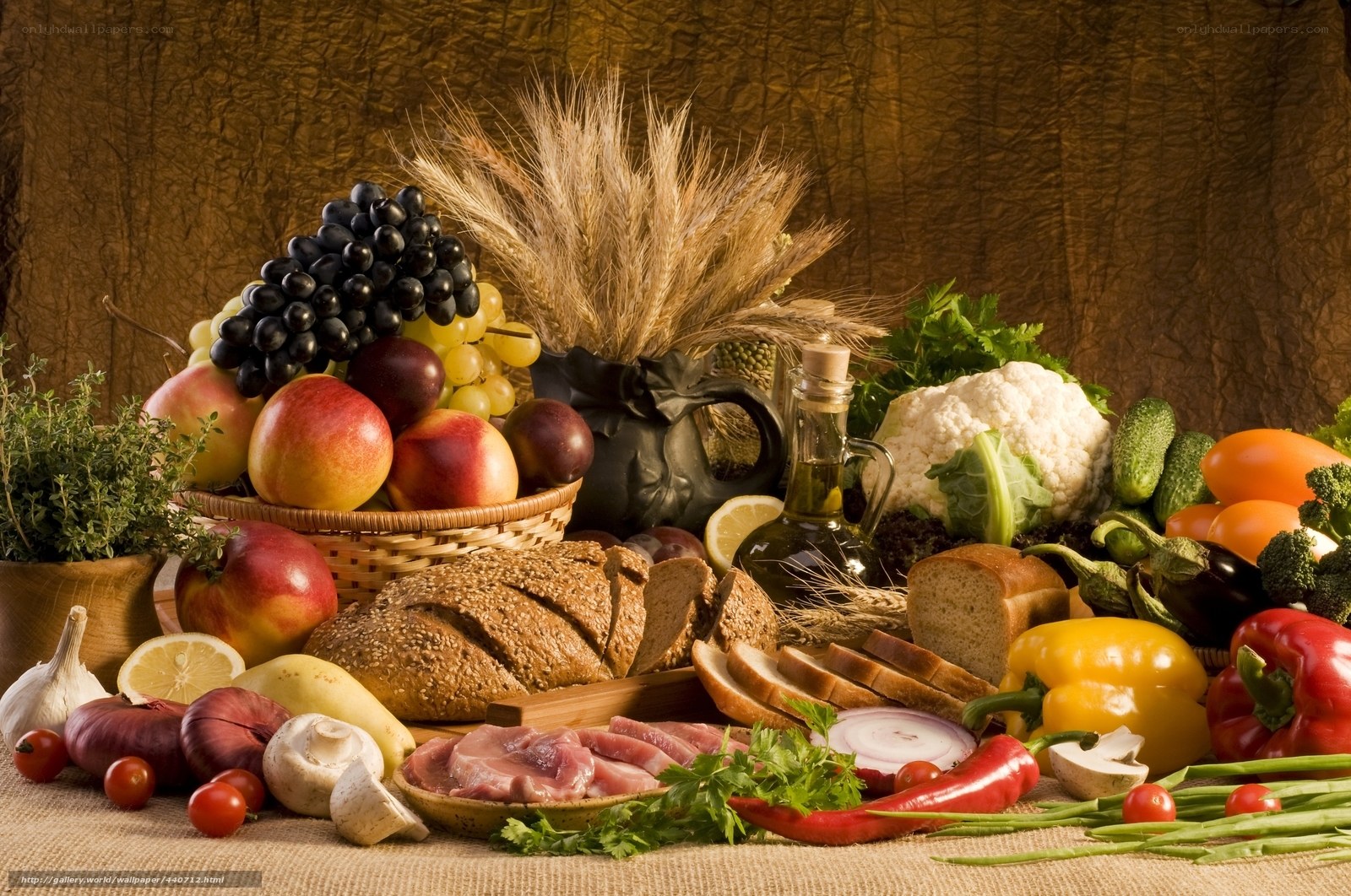 Assorted fresh produce and bread
