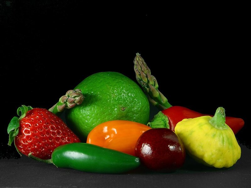 Assorted fresh produce on black