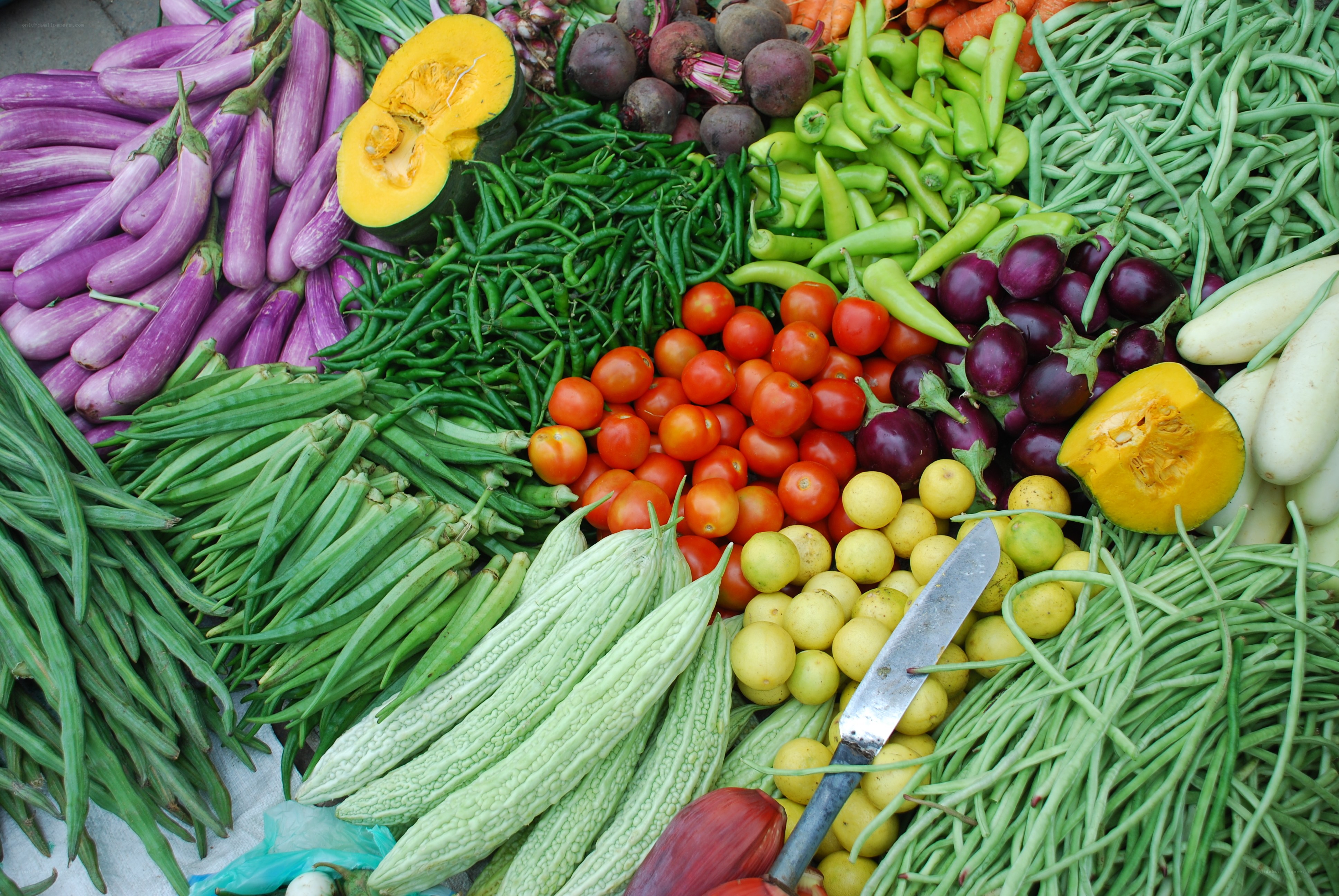 Assorted fresh vegetables at market
