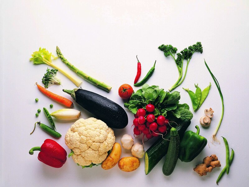 Assorted Fresh Vegetables — Green, Neutral, Photograph, Cauliflower