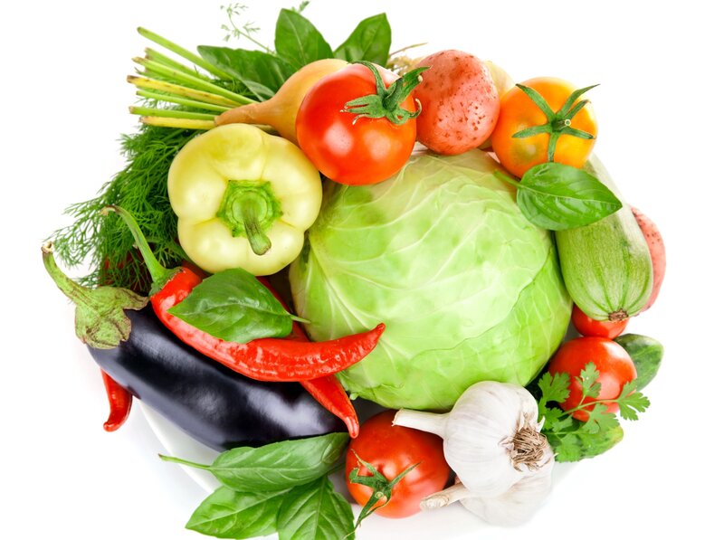 Assorted Fresh Vegetables — Green, Photograph, Tomatoes, Cabbage