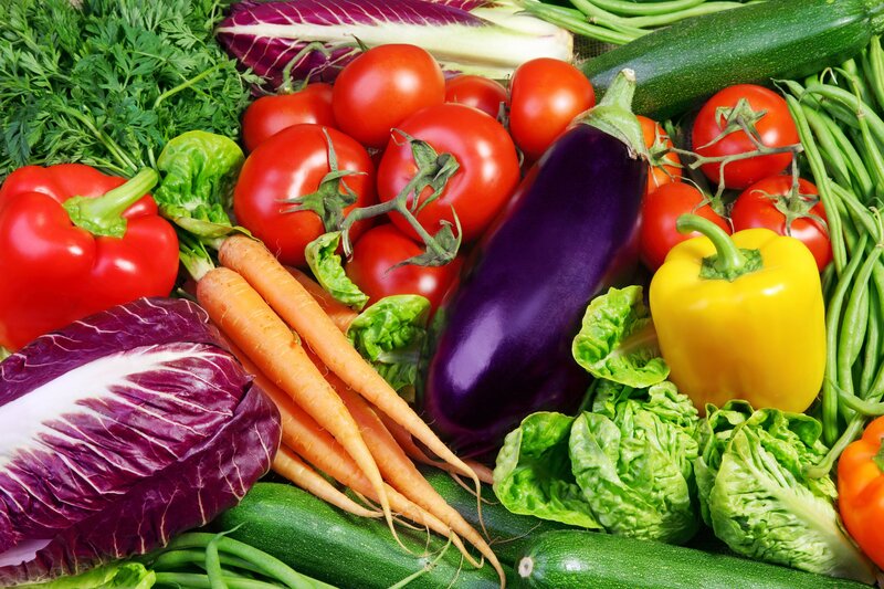 Assorted Fresh Vegetables — Green, Photograph, Tomatoes, Carrots