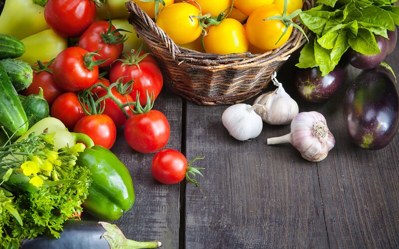 Assorted Fresh Vegetables — Green, Photograph, Tomatoes, Eggplants