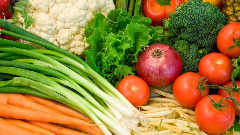 Assorted Fresh Vegetables — Green, Photograph, Tomatoes, Onion, Broccoli