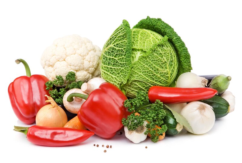 Assorted Fresh Vegetables — Red, Neutral, Photograph, Cauliflower