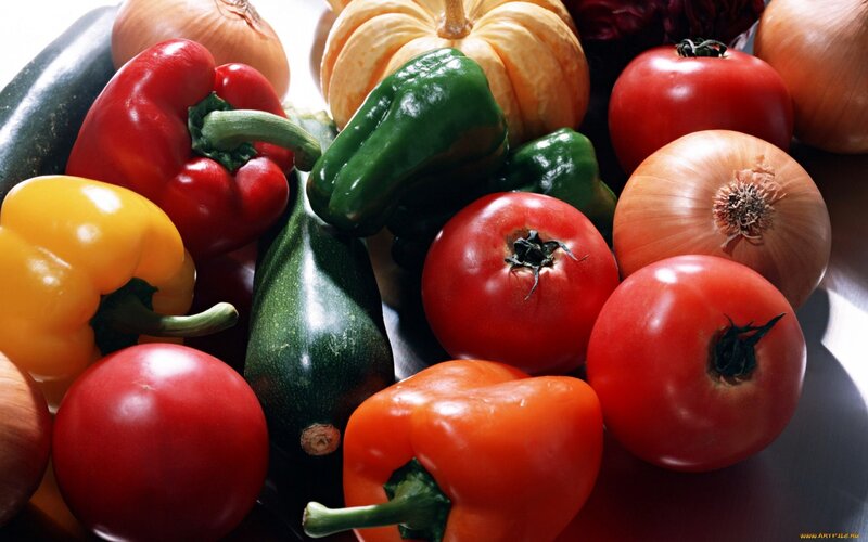 Assorted Fresh Vegetables — Red, Vibrant, Photograph, Tomatoes, Peppers