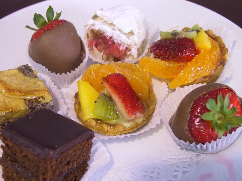Assorted fruit and chocolate desserts