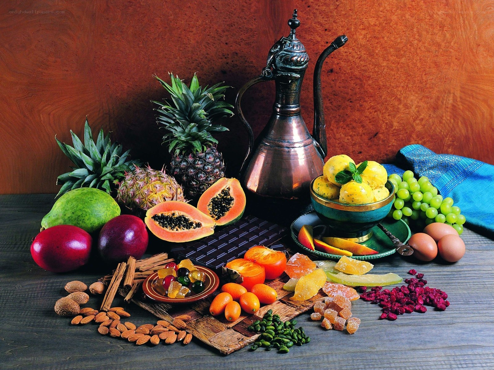 Assorted fruits and sweets