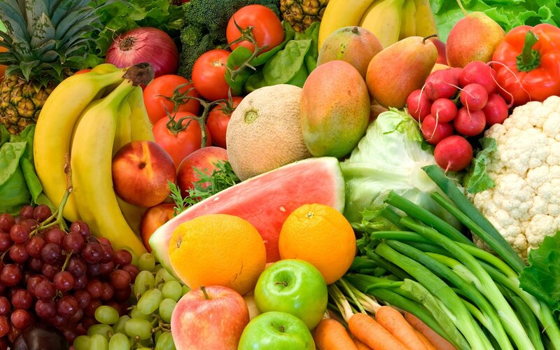 Assorted Fruits and Vegetables — Green, Fresh, Photograph, Grapes, Bananas