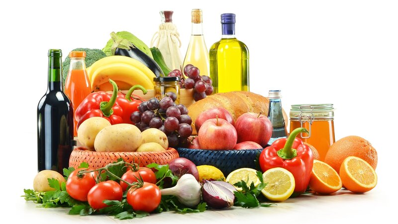 Assorted Fruits and Vegetables — White, Fresh, Photograph