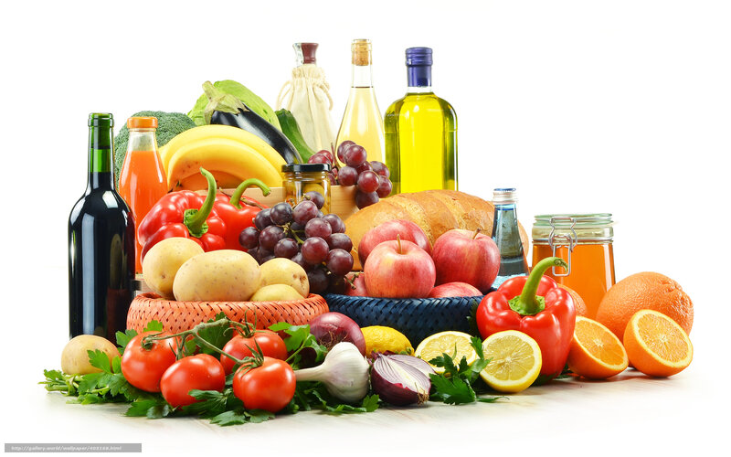 Assorted Fruits and Vegetables — White, Fresh