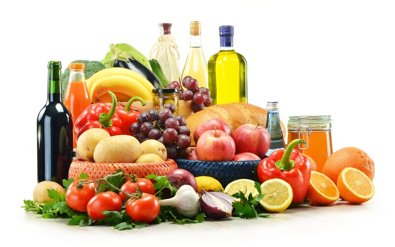Assorted Fruits and Vegetables — White, Neutral