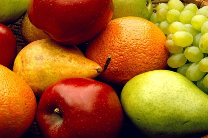 Assorted Fruits in Basket — Red, Fresh
