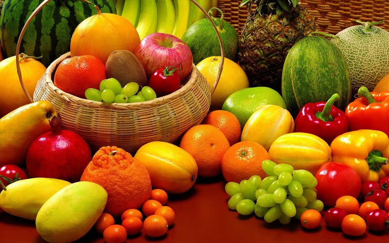 Assorted Fruits in Basket — Red, Vibrant, Photograph