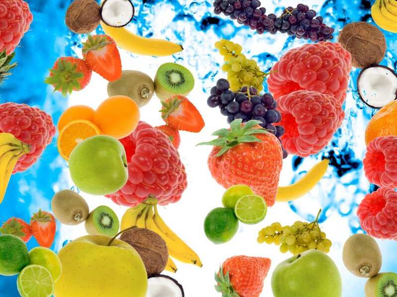 Assorted Fruits in Water — Blue