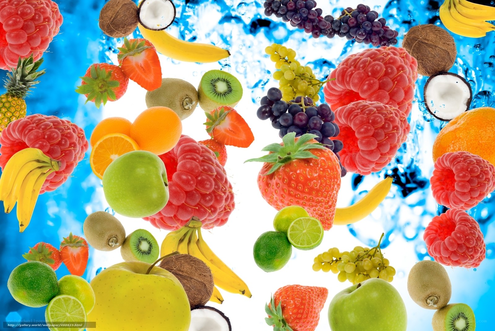Assorted fruits in water splash