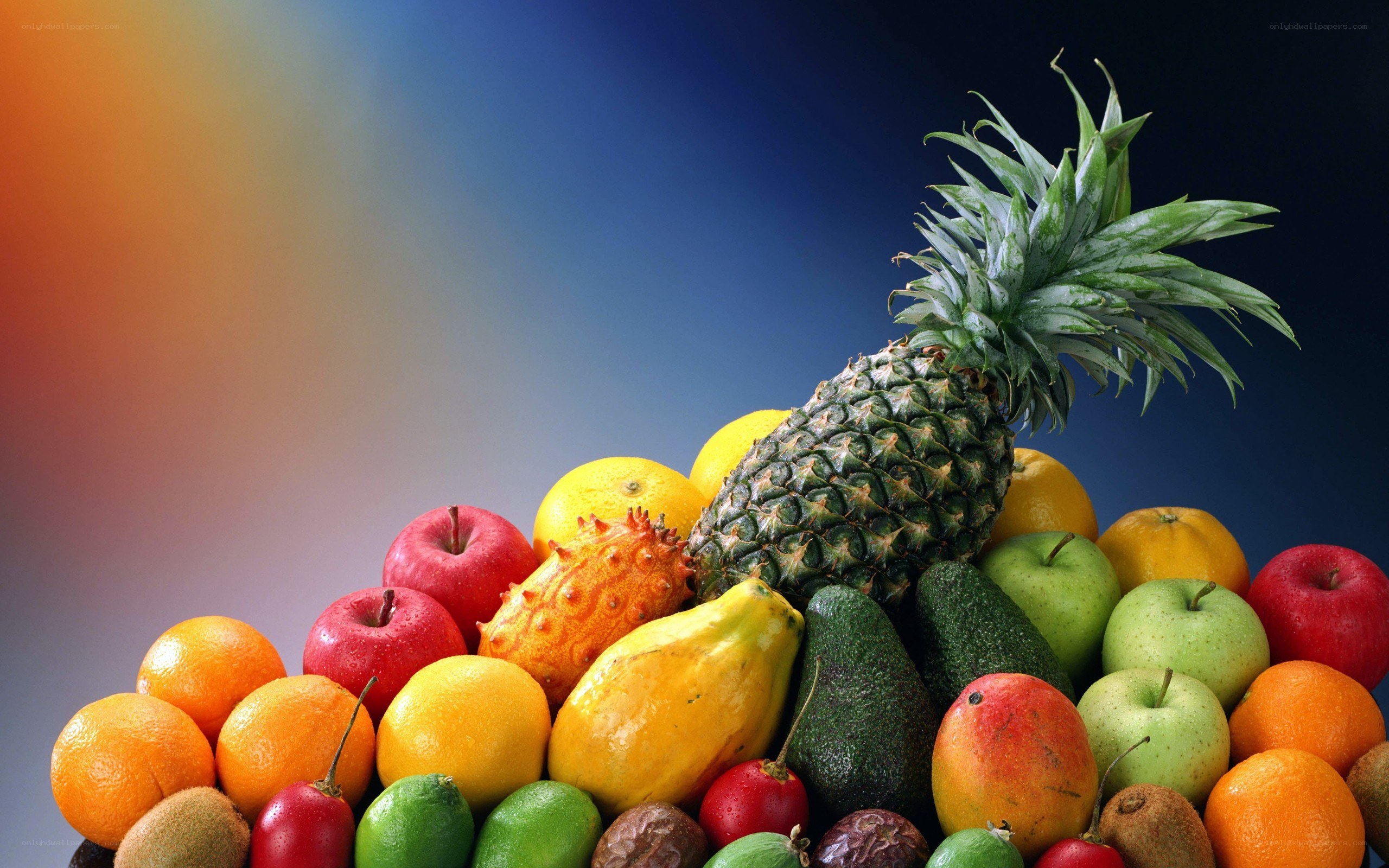 assorted fruits on colorful background