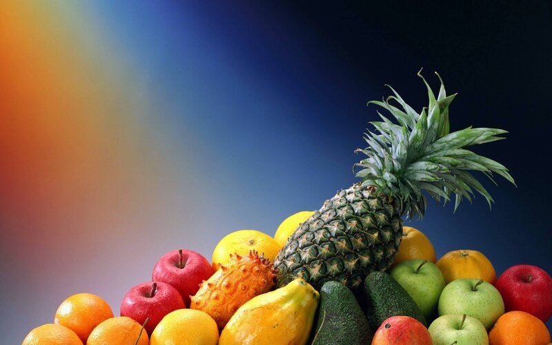 Assorted Fruits on Display — Blue