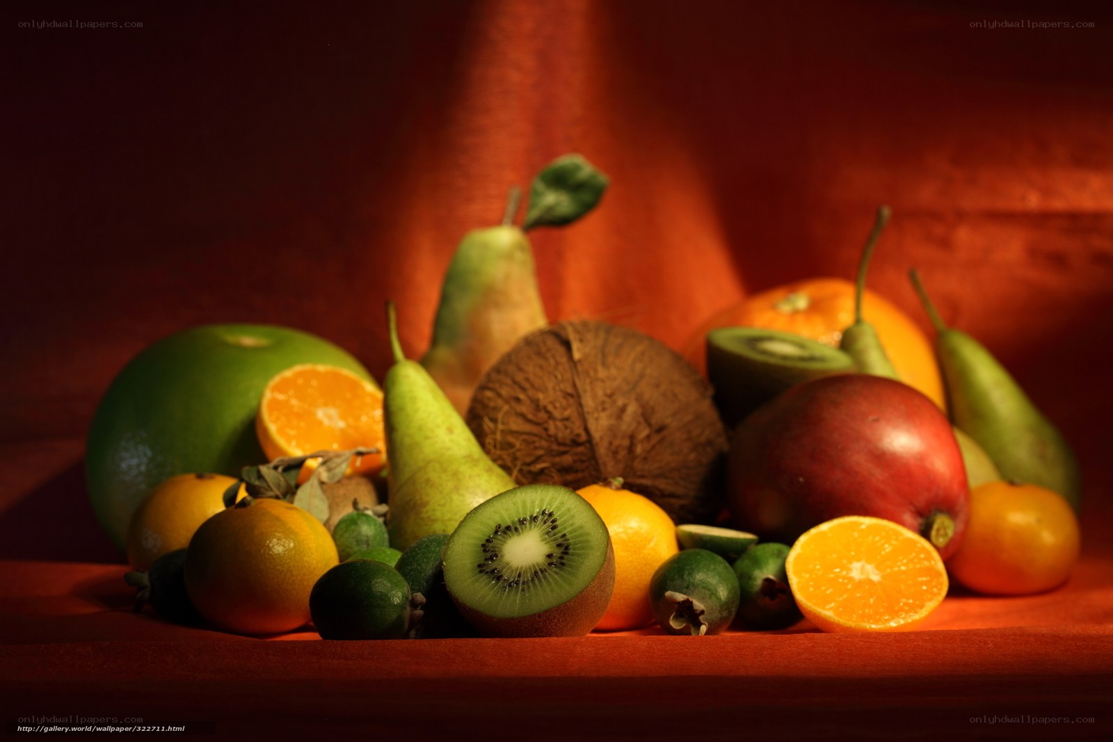 Assorted fruits on red cloth