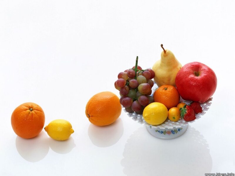 Assorted fruits on white background